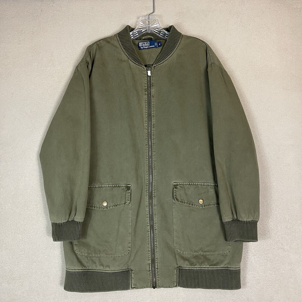 Polo Ralph Lauren Jacket Mens S Green Zip Up Long Cut Oversized Pockets Lined‎